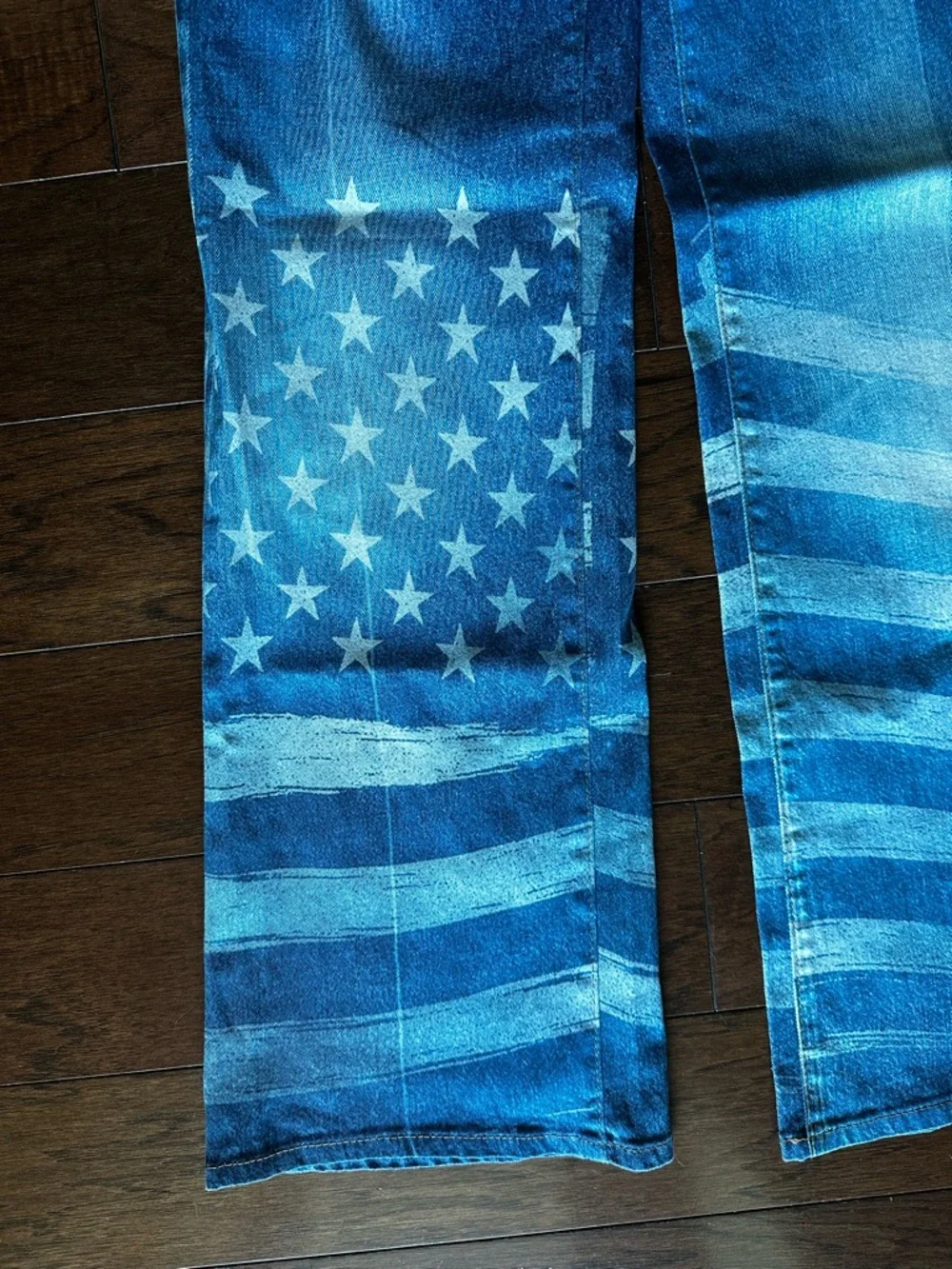 Vibrant VBRT Blue American Flag Wide-Leg Jeans NWT Stars Stripes Western - Picture 2 of 9